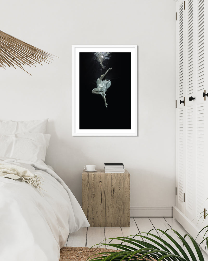 Contemporary Underwater Ballerina Art Print | Black and White Art