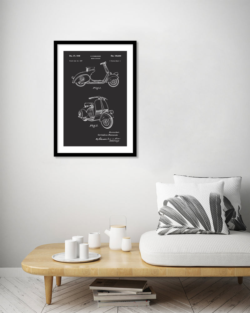 Vespa Patent Art Print | Black and White Art