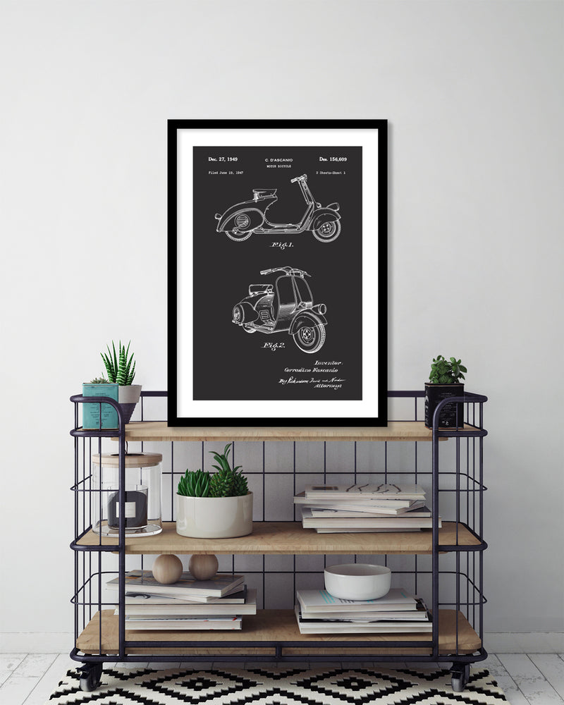 Vespa Patent Art Print | Black and White Art