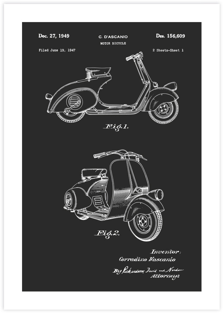 Vespa Patent Art Print | Black and White Art